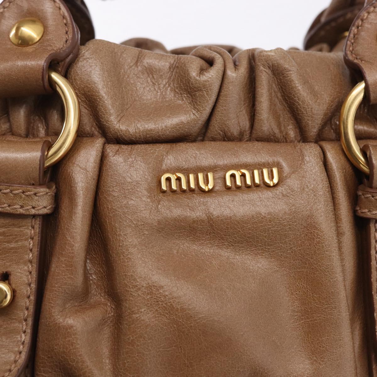 Miu Miu Hand Bag Leather 2way Brown Gold Tone Auth yk20653M