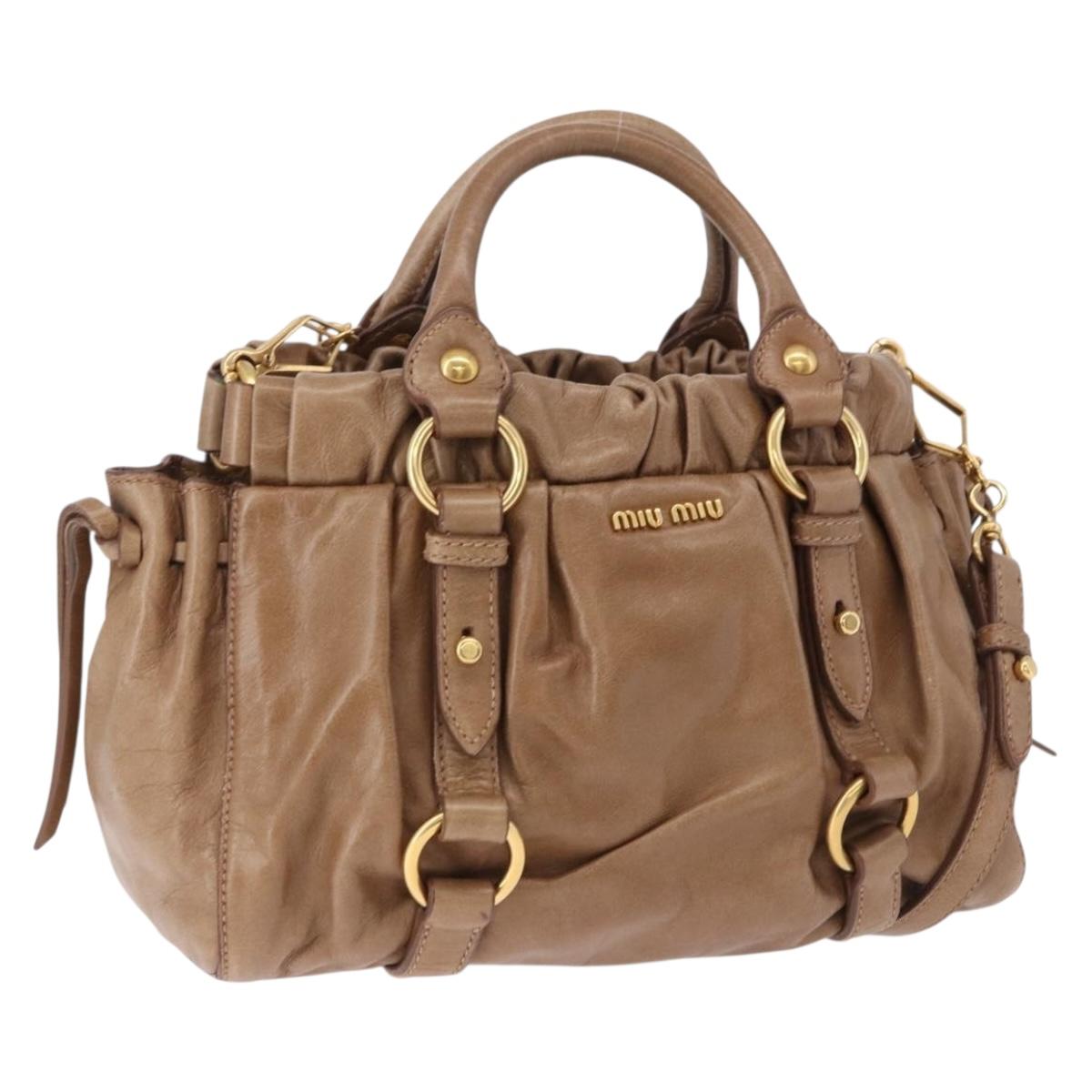 Miu Miu Hand Bag Leather 2way Brown Gold Tone Auth yk20653M