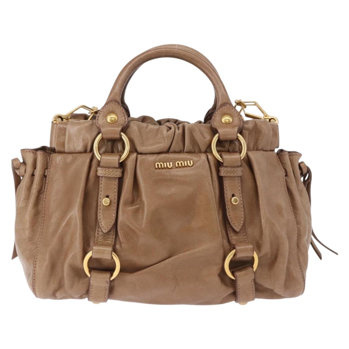 Miu Miu Hand Bag Leather 2way Brown Gold Tone Auth yk20653M