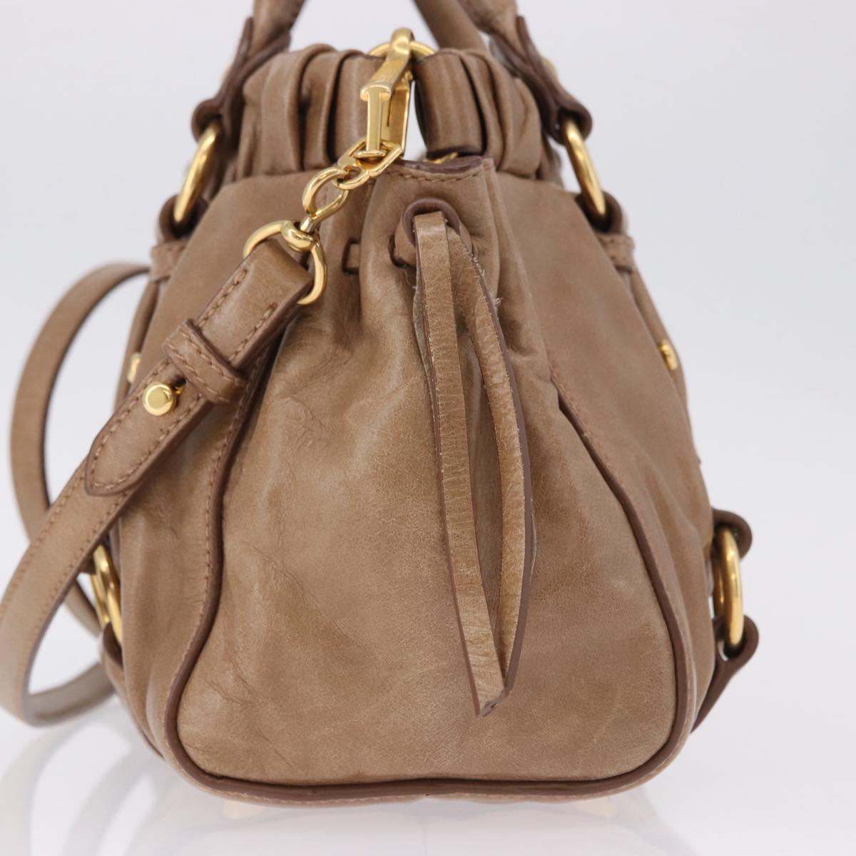 Miu Miu Hand Bag Leather 2way Brown Gold Tone Auth yk20653M