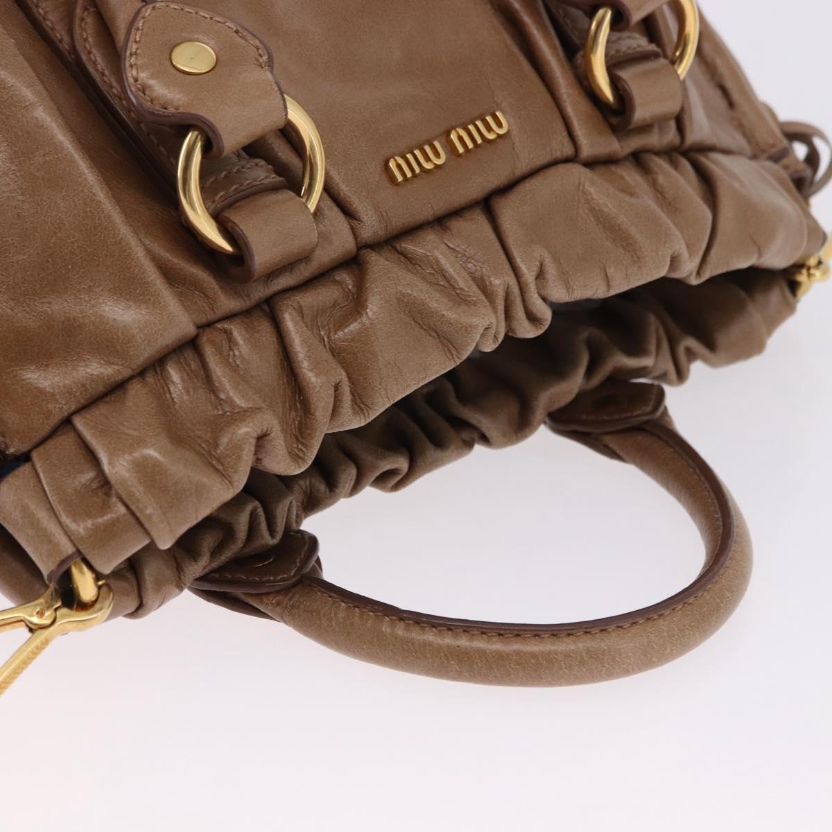 Miu Miu Hand Bag Leather 2way Brown Gold Tone Auth yk20653M