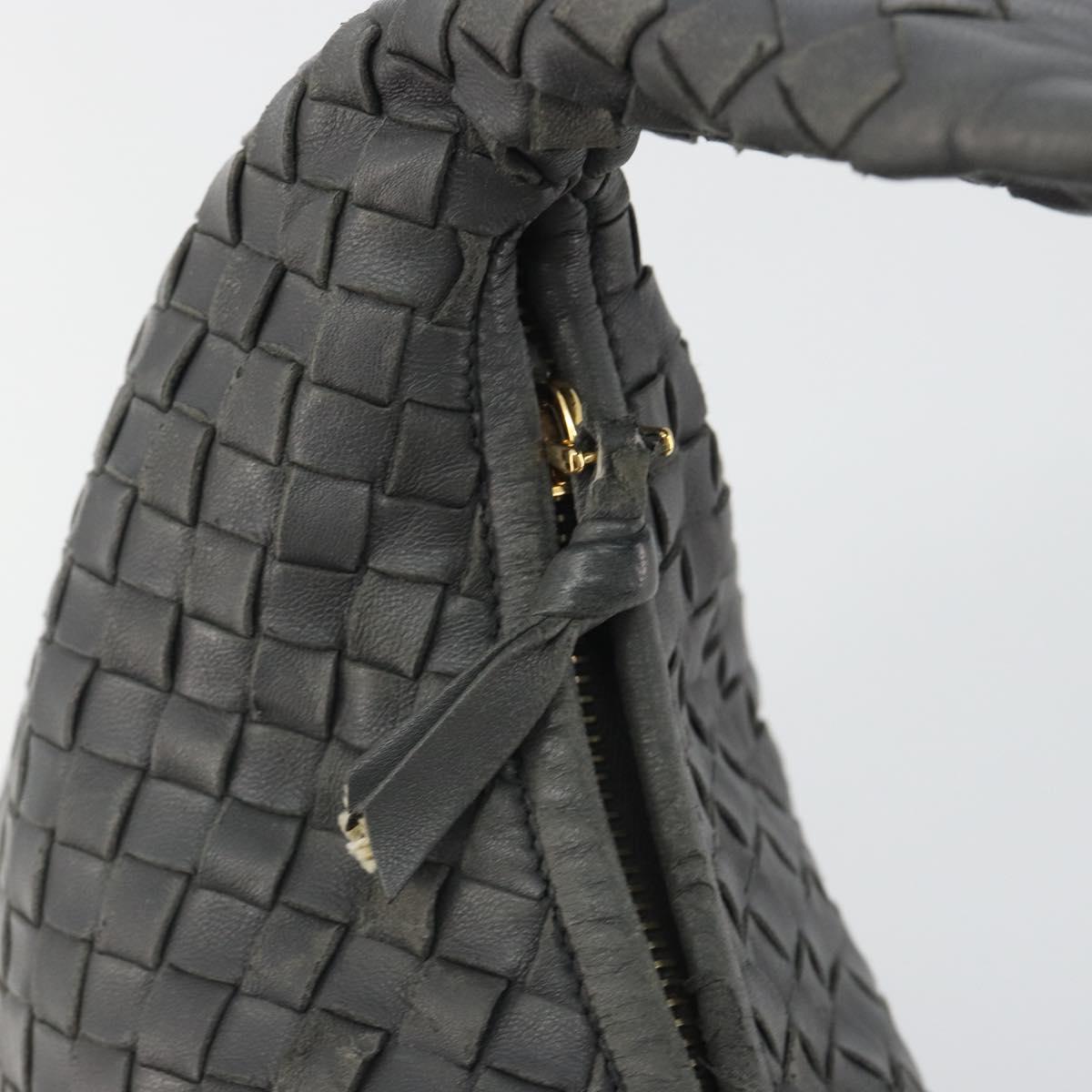 BOTTEGA VENETA INTRECCIATO Hobo Shoulder Bag Leather Gray Gold Auth yk20654A