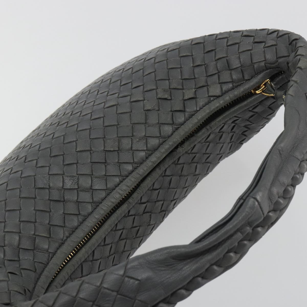 BOTTEGA VENETA INTRECCIATO Hobo Shoulder Bag Leather Gray Gold Auth yk20654A