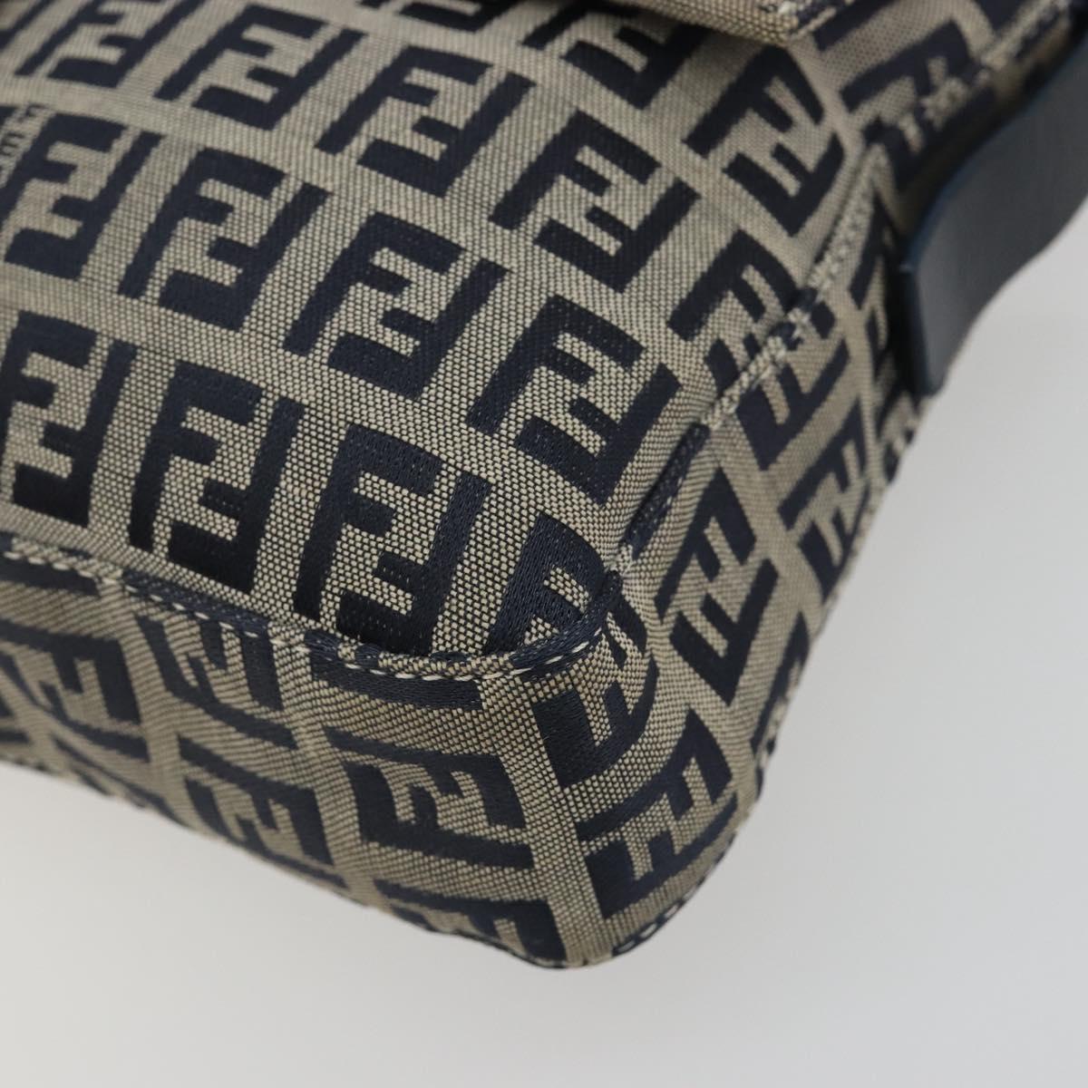 FENDI Zucchino Canvas Mamma Baguette Shoulder Bag Navy Silver Auth yk20655SAM