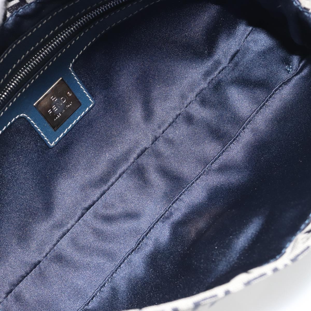FENDI Zucchino Canvas Mamma Baguette Shoulder Bag Navy Silver Auth yk20655SAM