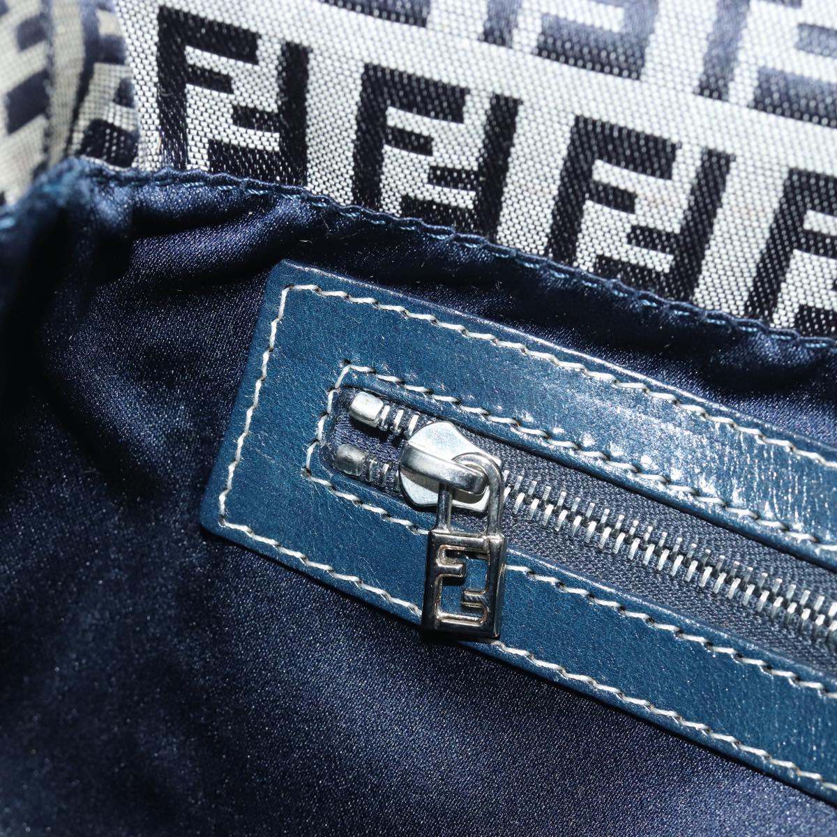 FENDI Zucchino Canvas Mamma Baguette Shoulder Bag Navy Silver Auth yk20655SAM
