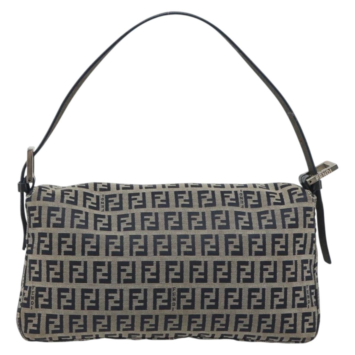 FENDI Zucchino Canvas Mamma Baguette Shoulder Bag Navy Silver Auth yk20655SAM
