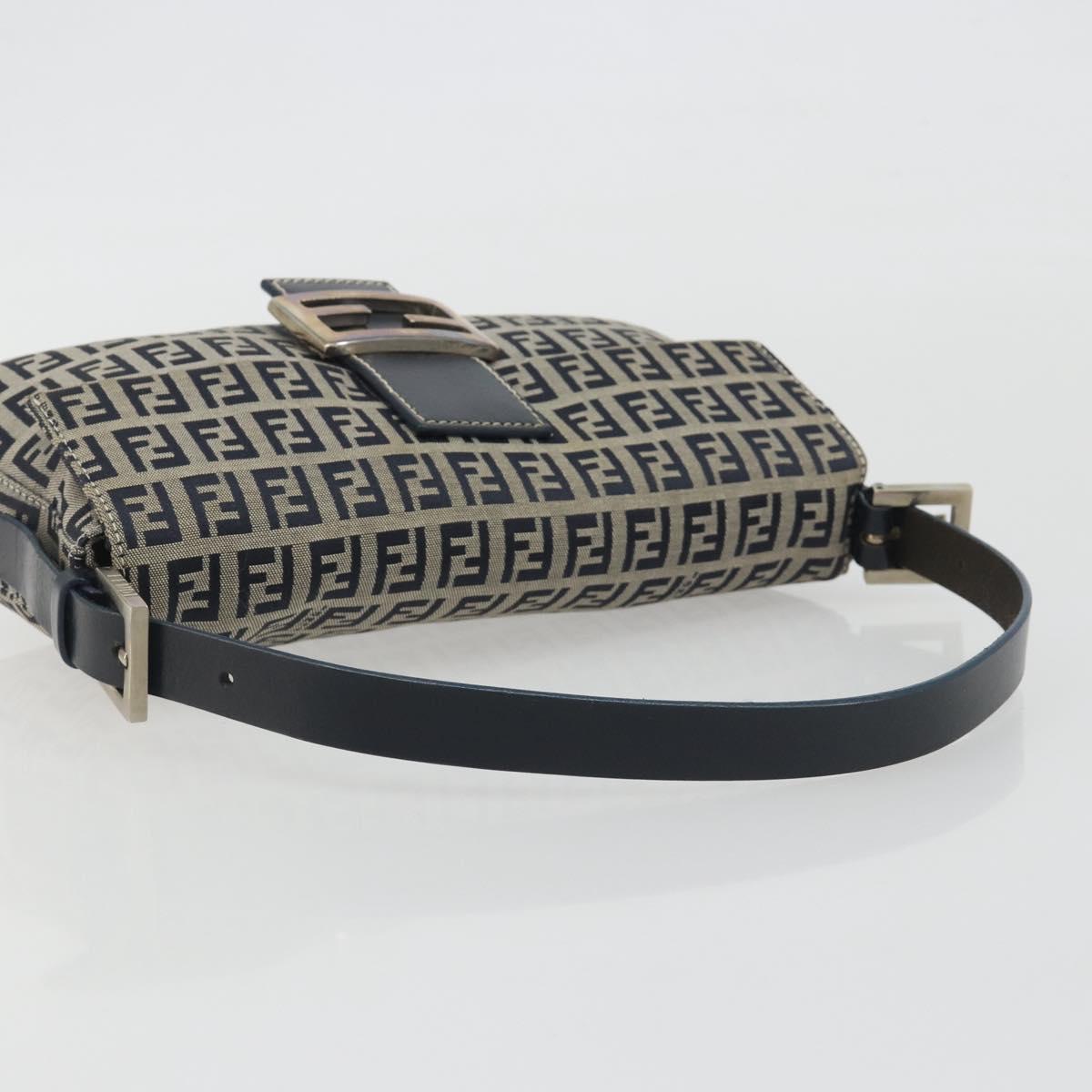 FENDI Zucchino Canvas Mamma Baguette Shoulder Bag Navy Silver Auth yk20655SAM