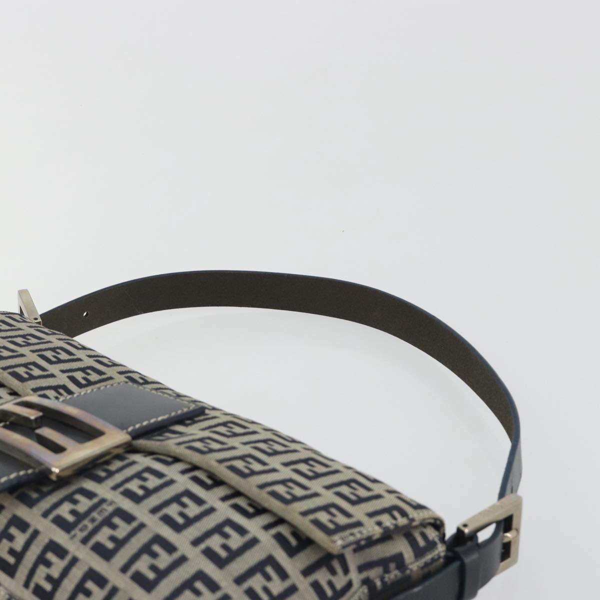FENDI Zucchino Canvas Mamma Baguette Shoulder Bag Navy Silver Auth yk20655SAM