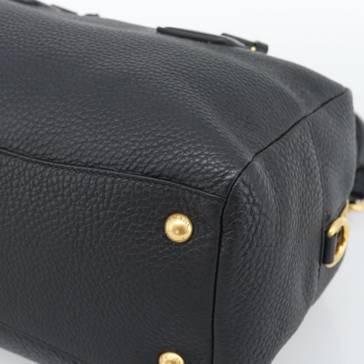 PRADA Hand Bag Leather Black Gold Tone Auth yk20656SAM