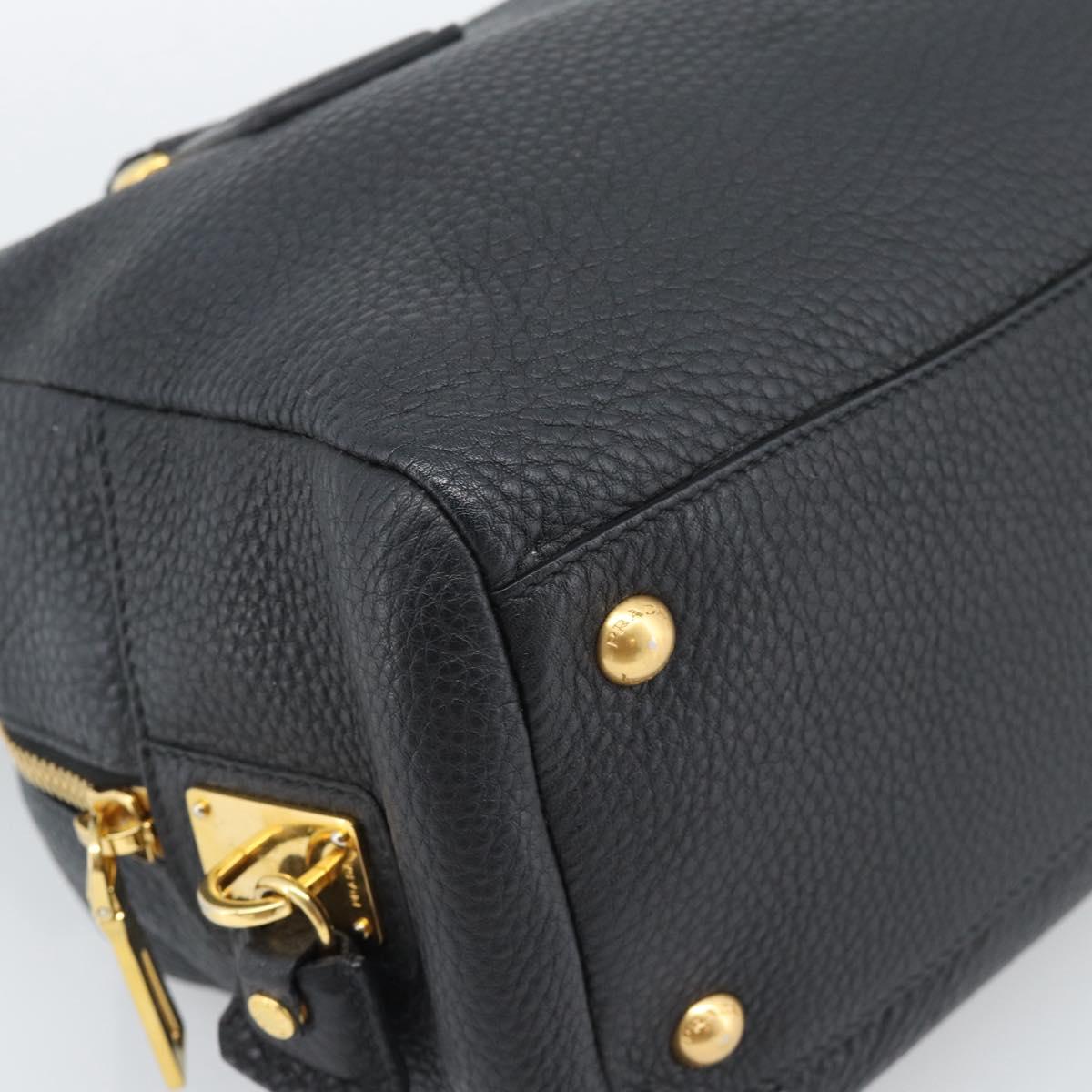 PRADA Hand Bag Leather Black Gold Tone Auth yk20656SAM
