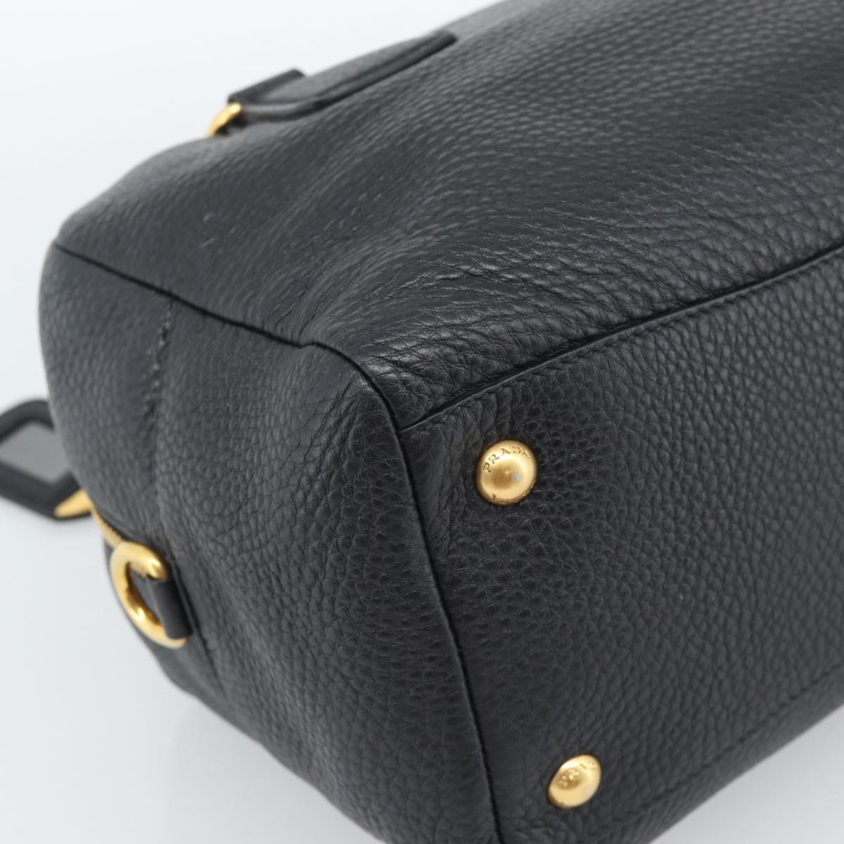 PRADA Hand Bag Leather Black Gold Tone Auth yk20656SAM
