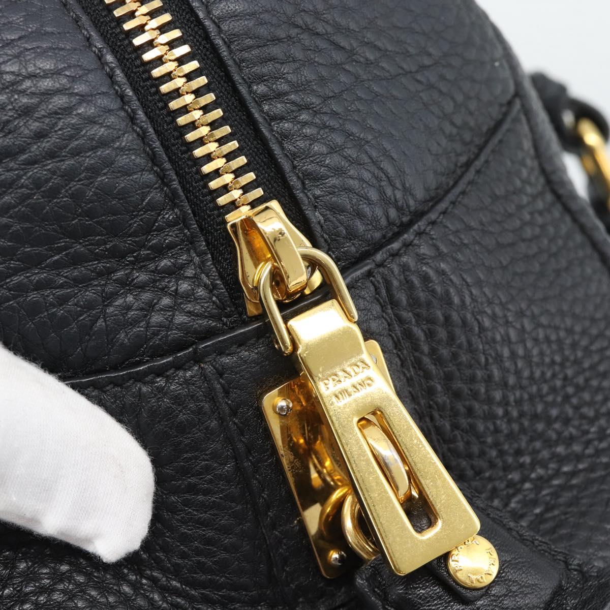 PRADA Hand Bag Leather Black Gold Tone Auth yk20656SAM
