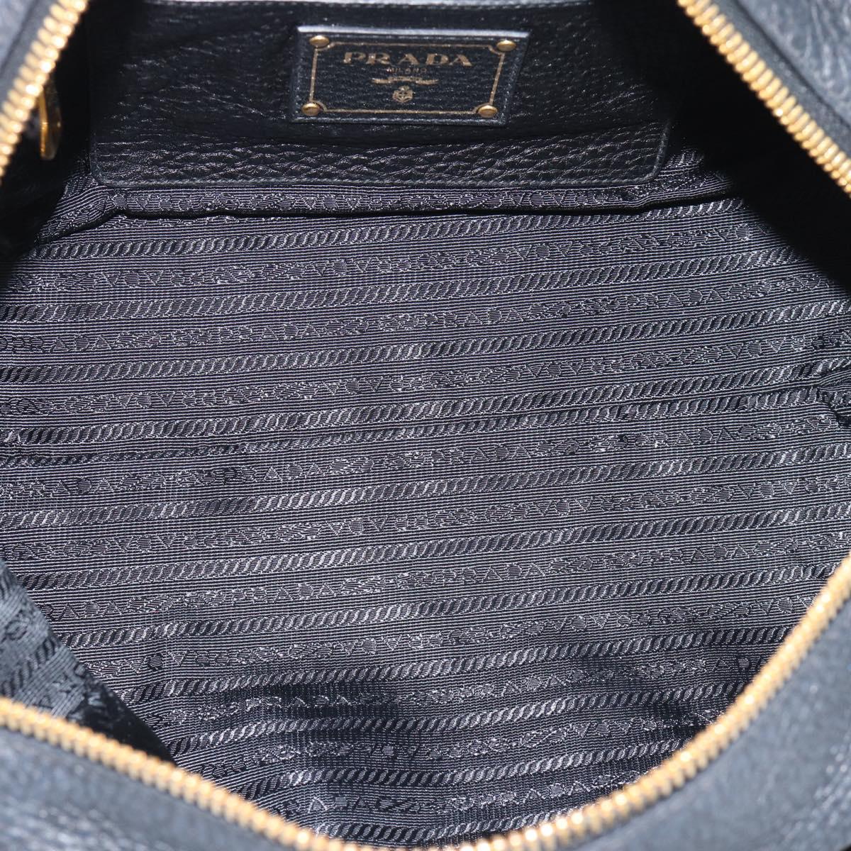 PRADA Hand Bag Leather Black Gold Tone Auth yk20656SAM