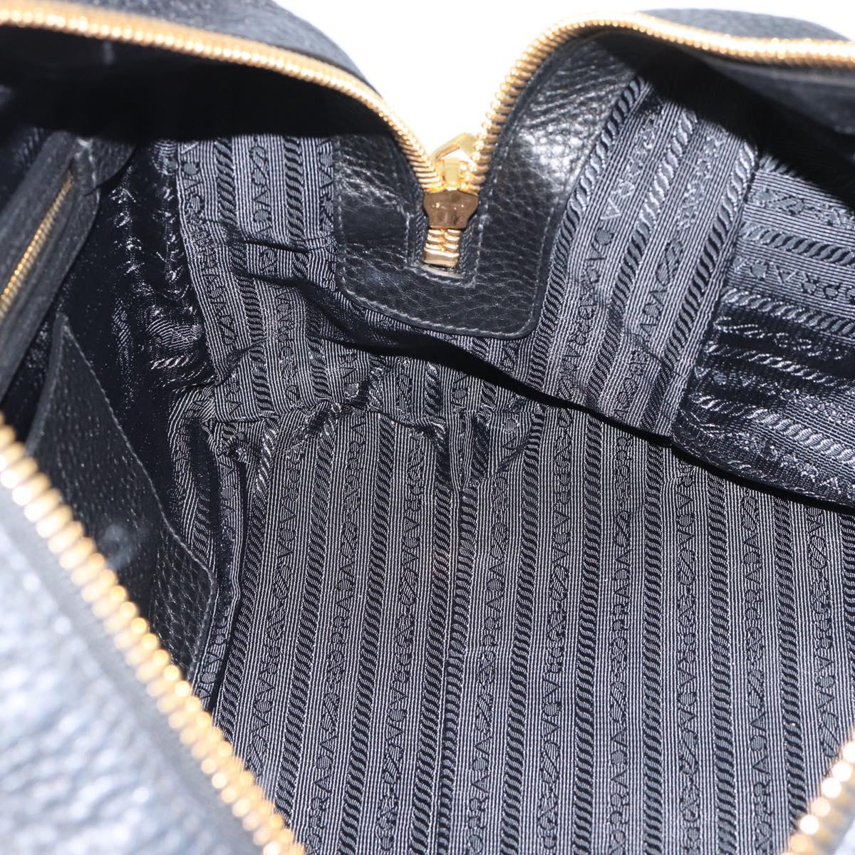 PRADA Hand Bag Leather Black Gold Tone Auth yk20656SAM