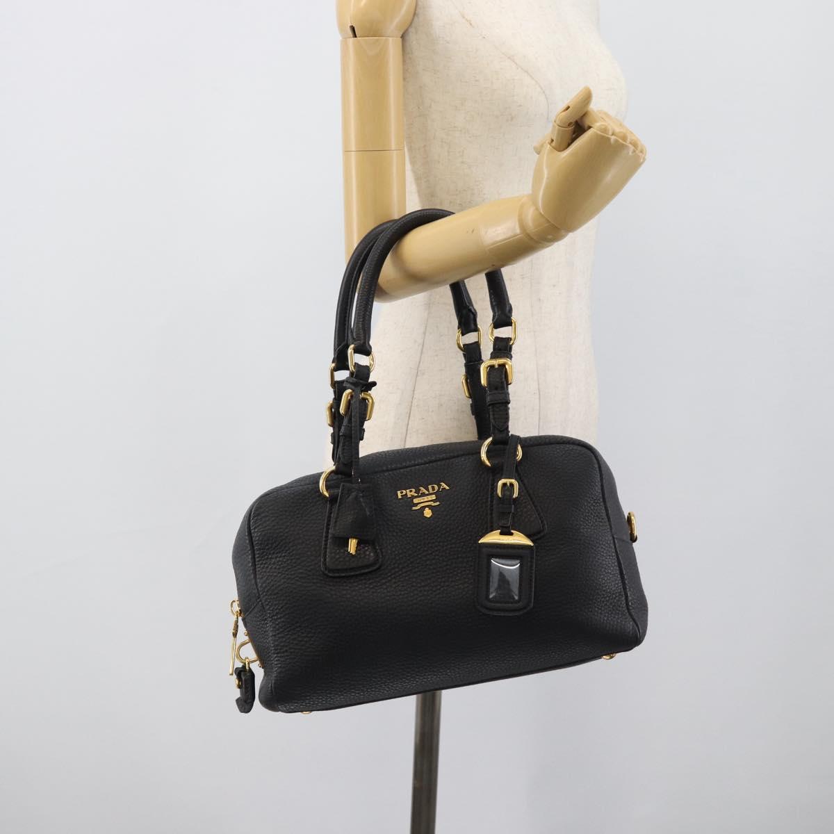 PRADA Hand Bag Leather Black Gold Tone Auth yk20656SAM