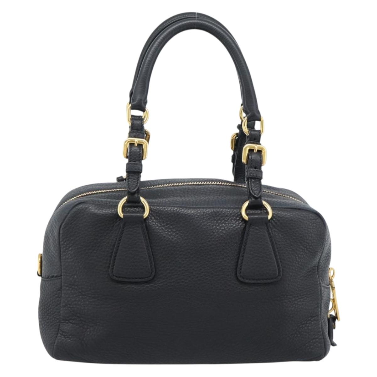 PRADA Hand Bag Leather Black Gold Tone Auth yk20656SAM