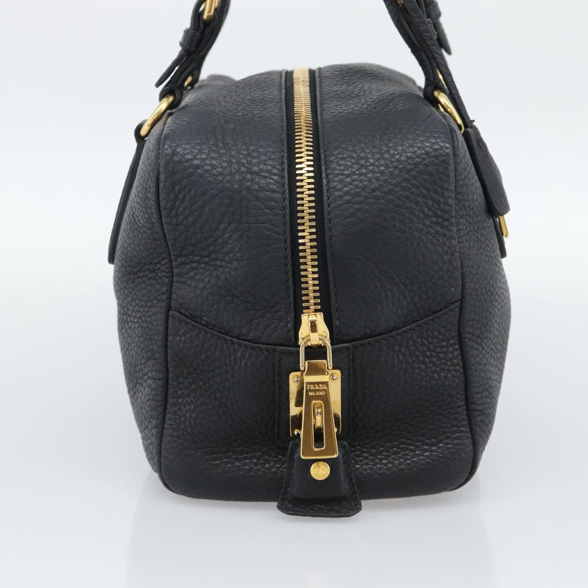 PRADA Hand Bag Leather Black Gold Tone Auth yk20656SAM