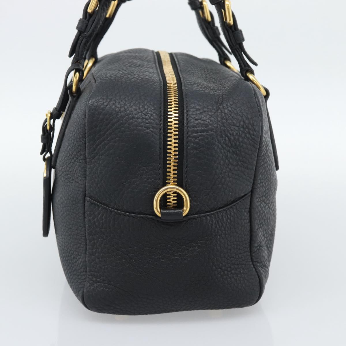 PRADA Hand Bag Leather Black Gold Tone Auth yk20656SAM