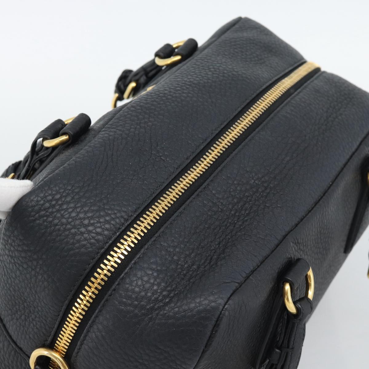 PRADA Hand Bag Leather Black Gold Tone Auth yk20656SAM