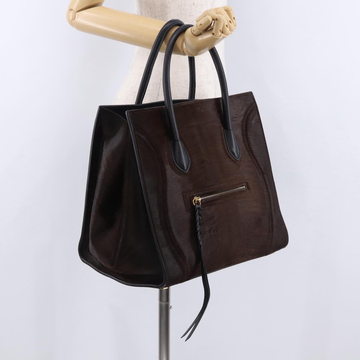 CELINE Luggage Phantom Hand Bag Harako leather Brown Black Auth yk20659SAM