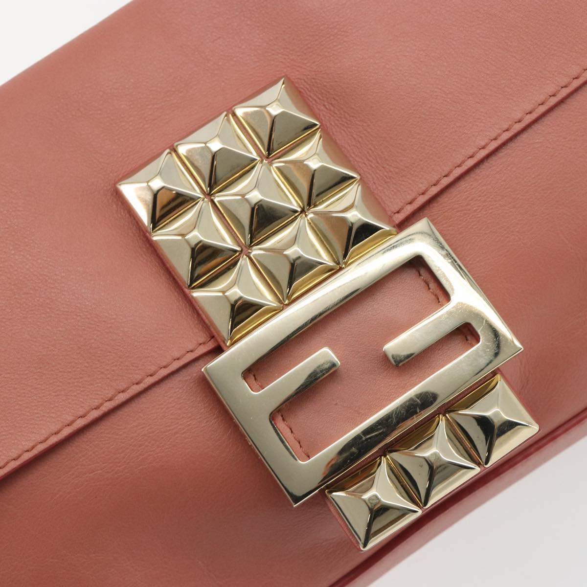 FENDI Studs Mamma Baguette Shoulder Bag Leather Pink Gold Tone Auth yk20664SAM