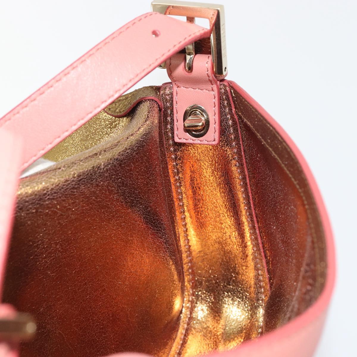 FENDI Studs Mamma Baguette Shoulder Bag Leather Pink Gold Tone Auth yk20664SAM