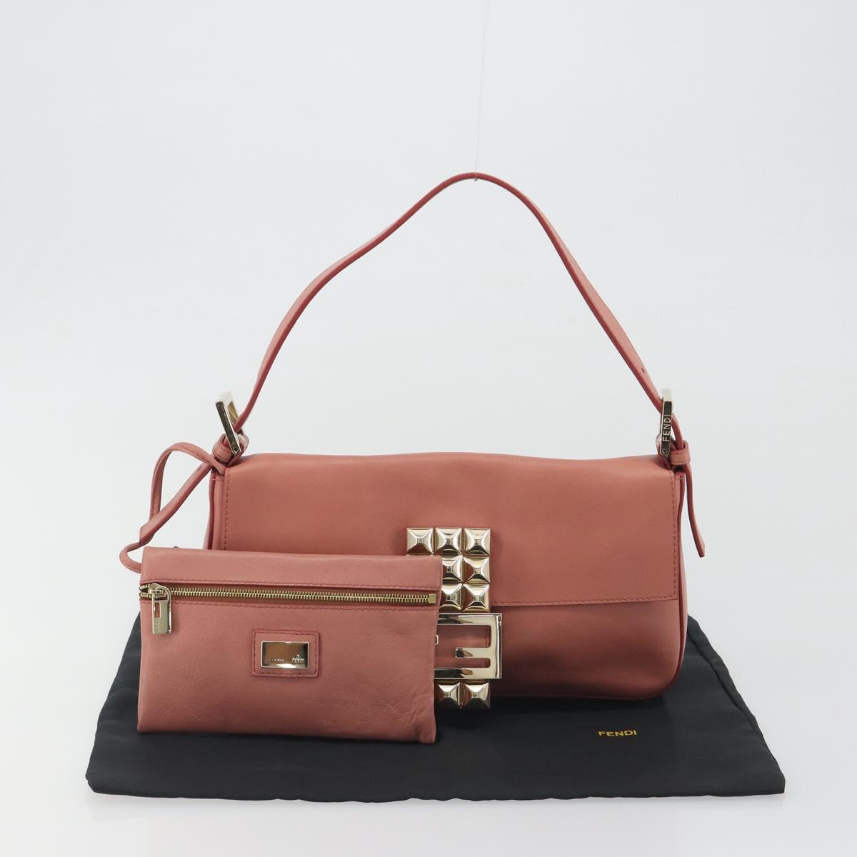 FENDI Studs Mamma Baguette Shoulder Bag Leather Pink Gold Tone Auth yk20664SAM