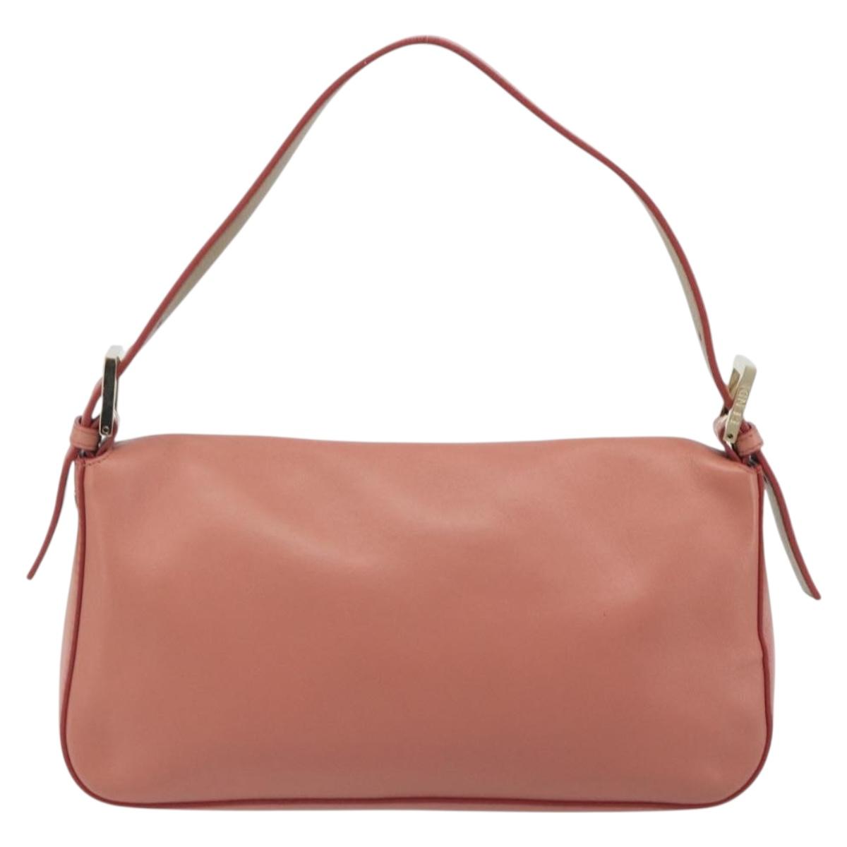 FENDI Studs Mamma Baguette Shoulder Bag Leather Pink Gold Tone Auth yk20664SAM