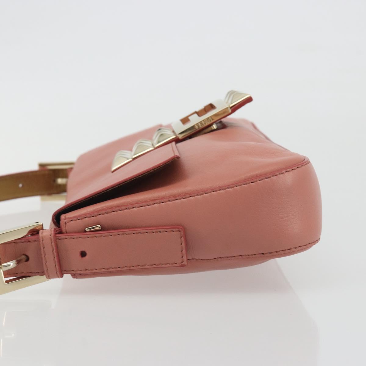 FENDI Studs Mamma Baguette Shoulder Bag Leather Pink Gold Tone Auth yk20664SAM