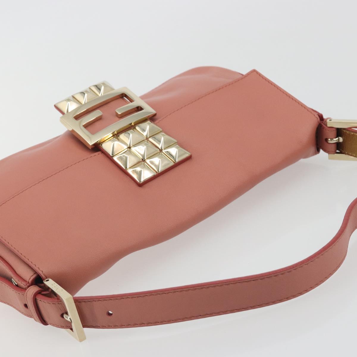FENDI Studs Mamma Baguette Shoulder Bag Leather Pink Gold Tone Auth yk20664SAM