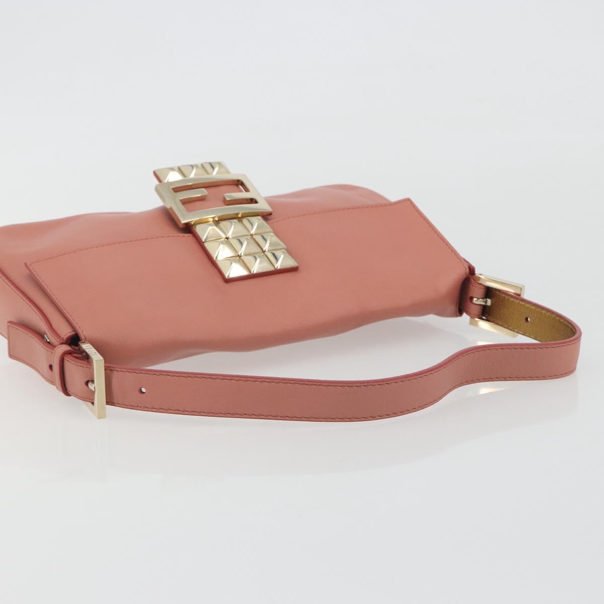 FENDI Studs Mamma Baguette Shoulder Bag Leather Pink Gold Tone Auth yk20664SAM