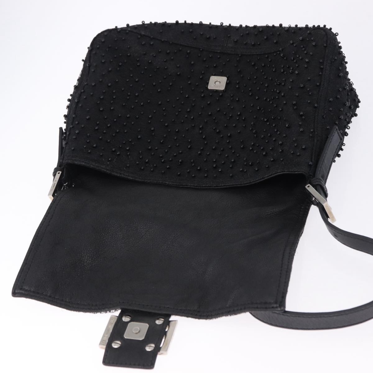FENDI Mamma Baguette Bag Leather Beads Black Silver 8BR001 Auth yk20665SAM