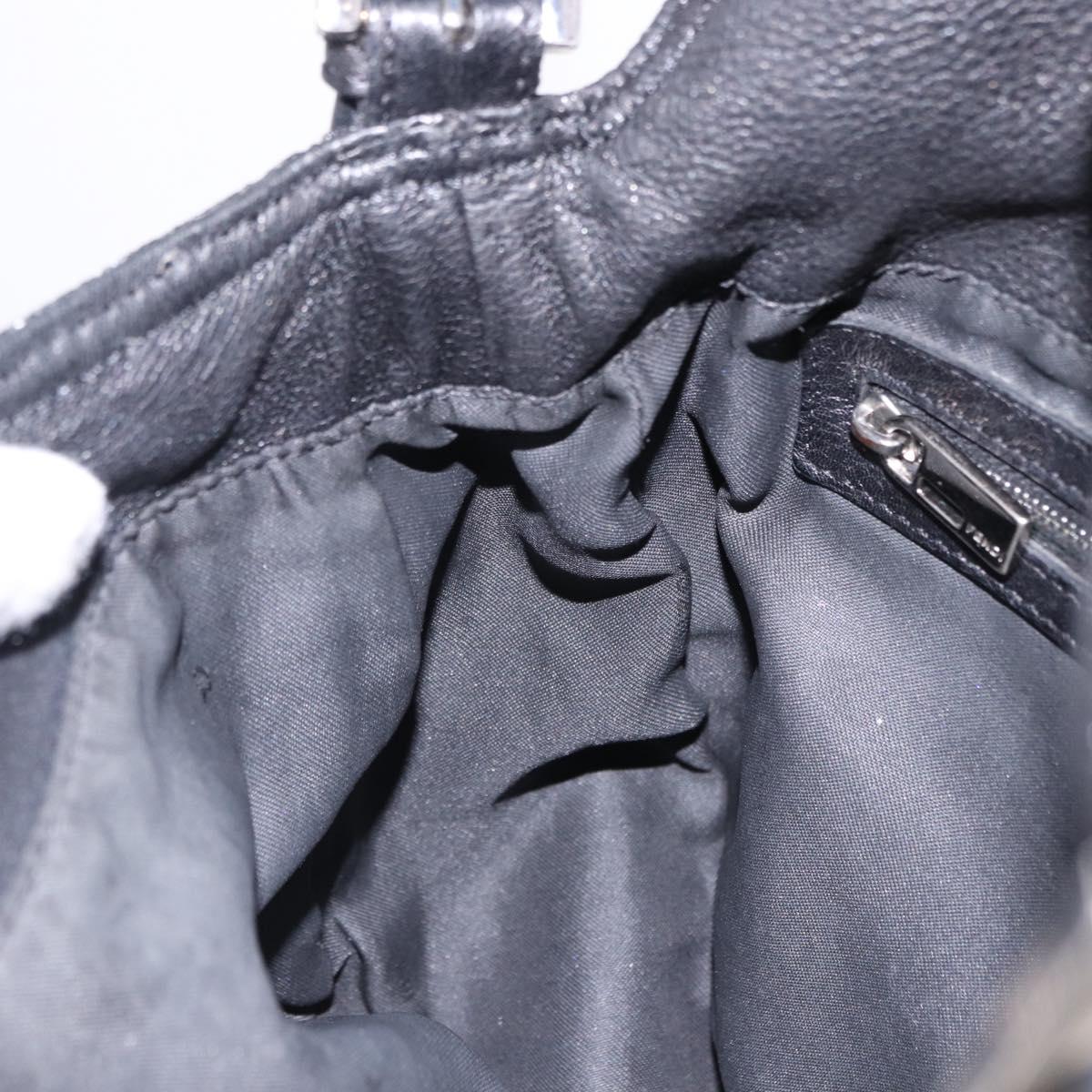 FENDI Mamma Baguette Bag Leather Beads Black Silver 8BR001 Auth yk20665SAM
