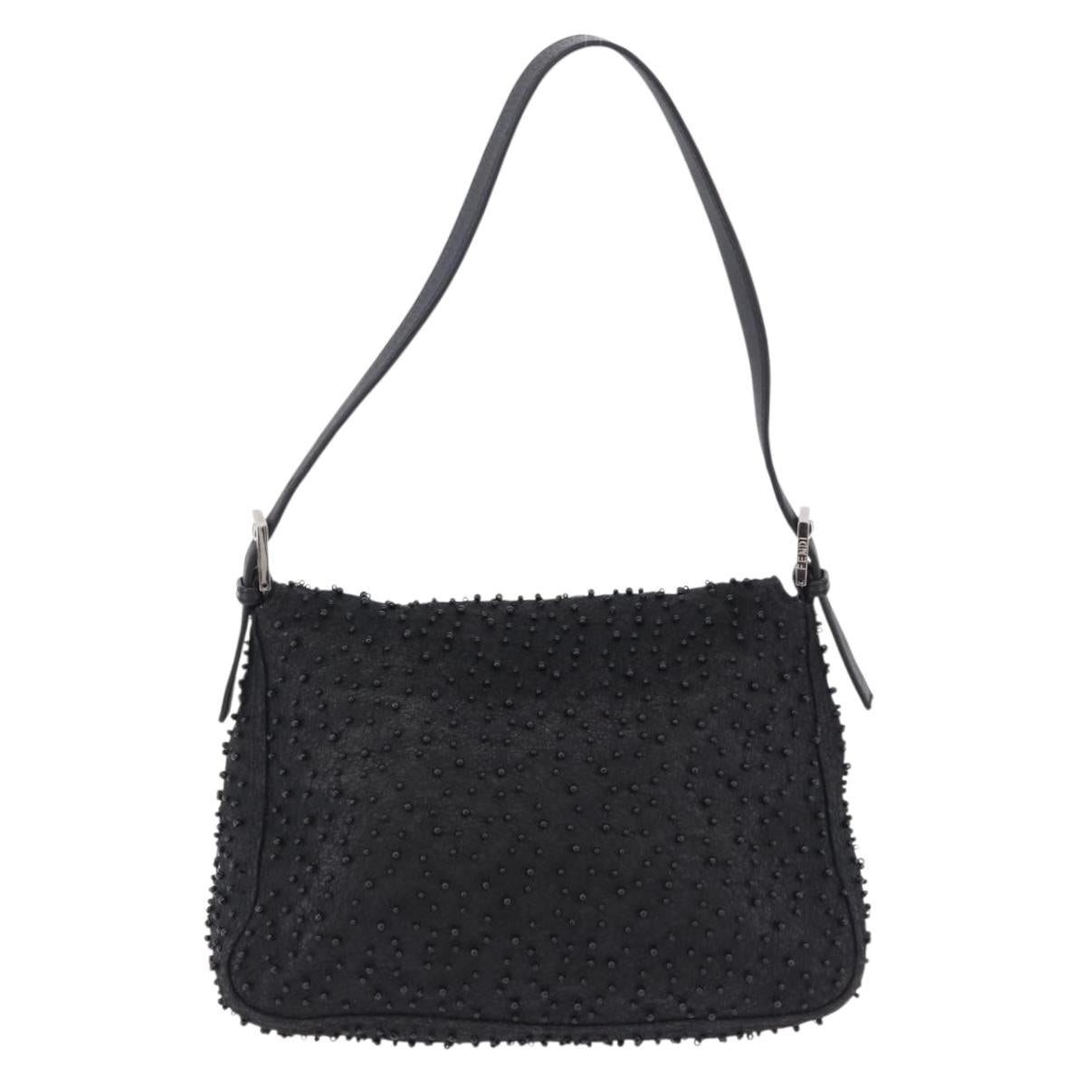FENDI Mamma Baguette Bag Leather Beads Black Silver 8BR001 Auth yk20665SAM