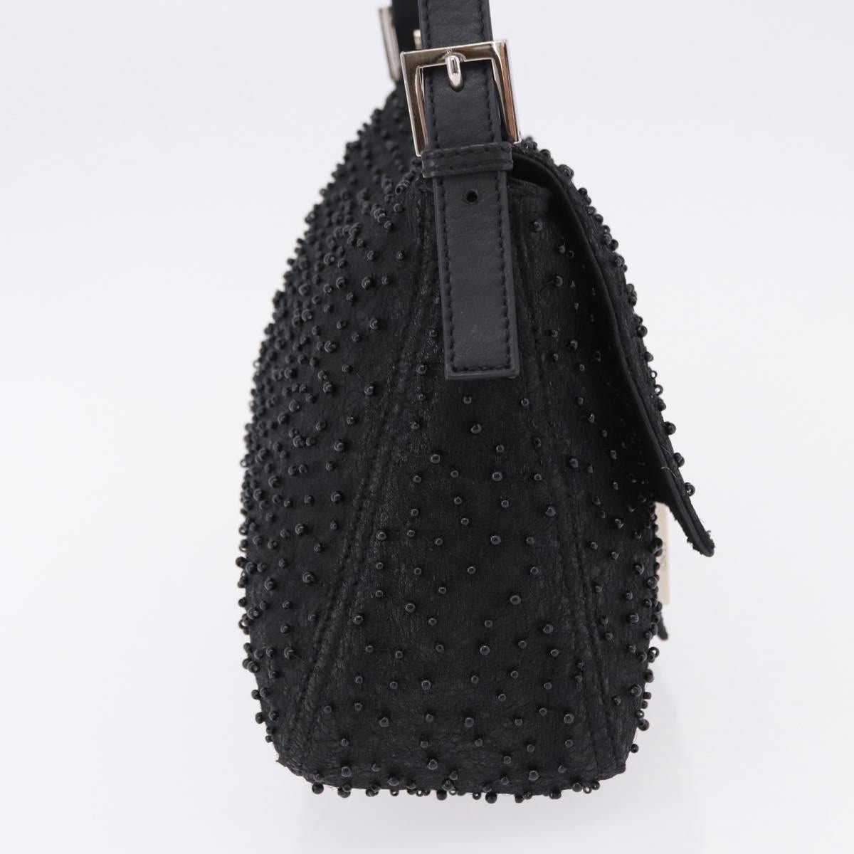 FENDI Mamma Baguette Bag Leather Beads Black Silver 8BR001 Auth yk20665SAM