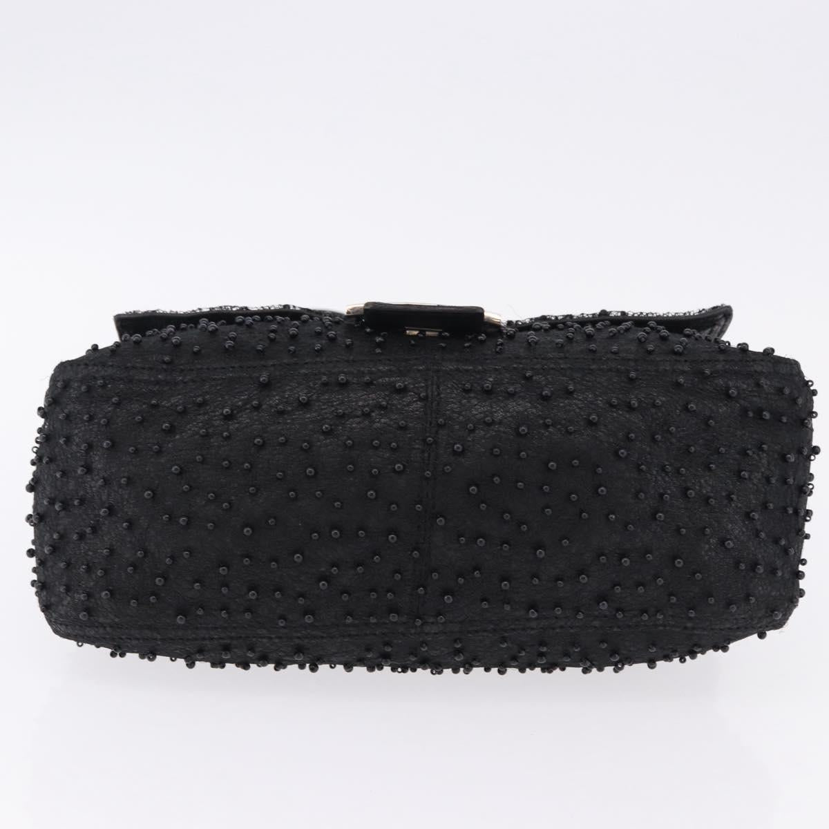FENDI Mamma Baguette Bag Leather Beads Black Silver 8BR001 Auth yk20665SAM
