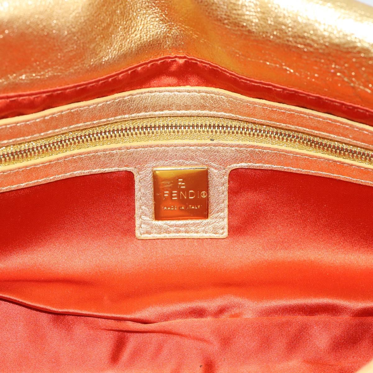 FENDI Rhinestone Mamma Baguette Shoulder Bag Leather Gold Tone Auth yk20666SAM