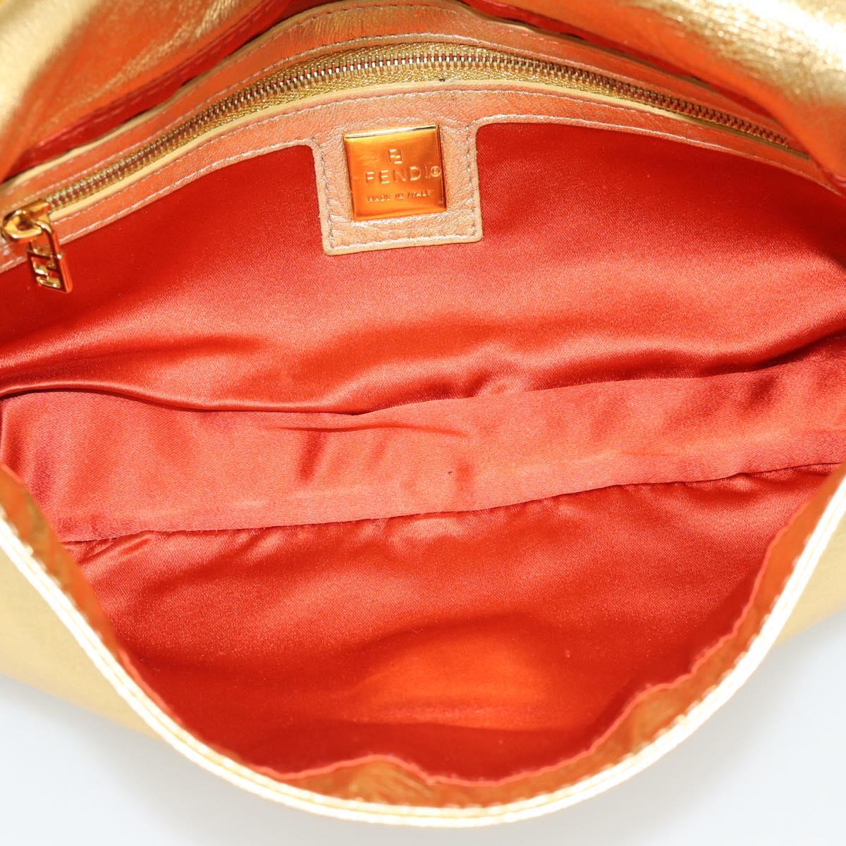FENDI Rhinestone Mamma Baguette Shoulder Bag Leather Gold Tone Auth yk20666SAM