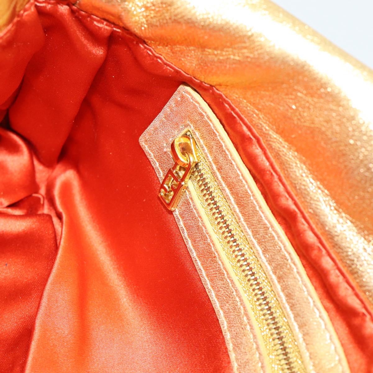 FENDI Rhinestone Mamma Baguette Shoulder Bag Leather Gold Tone Auth yk20666SAM