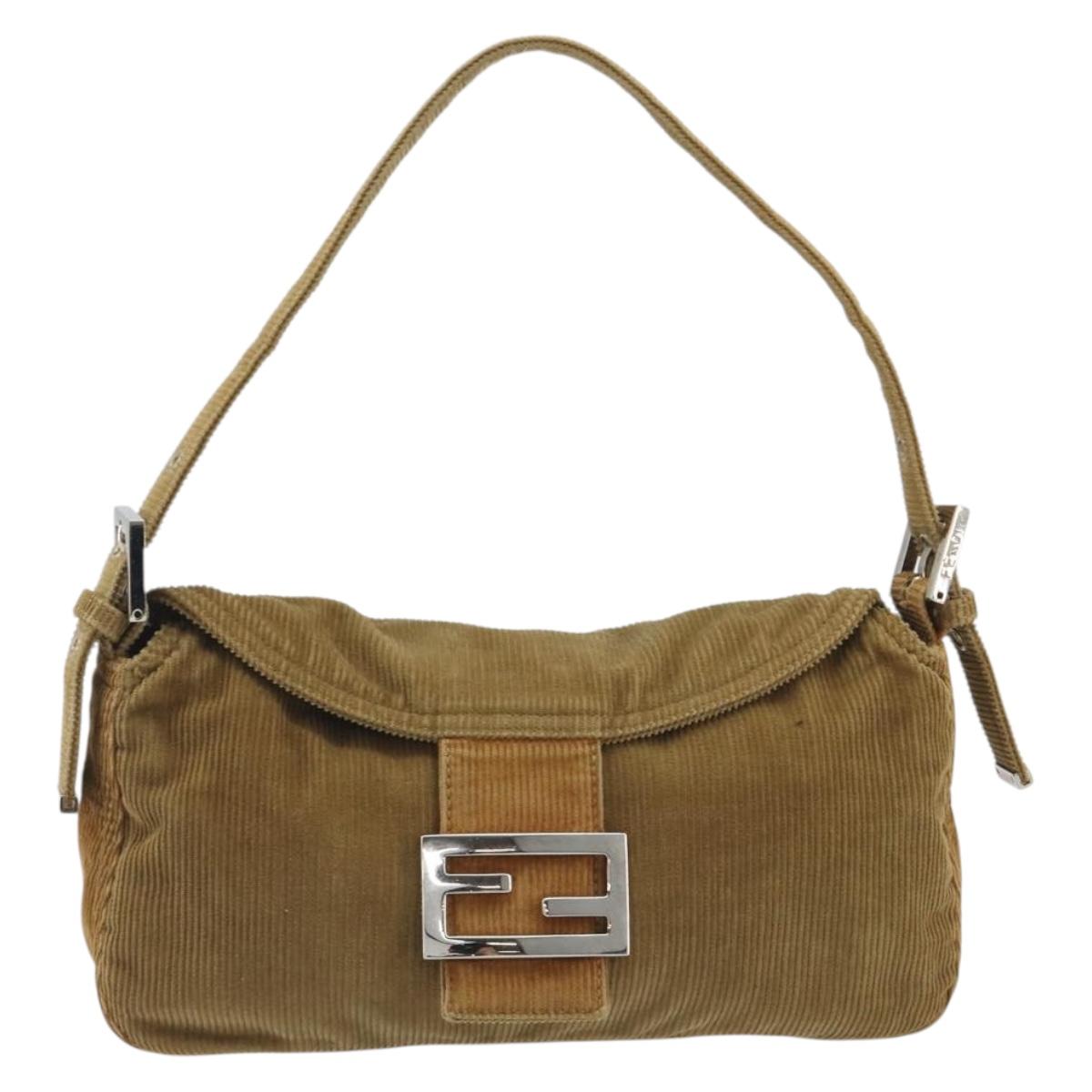 FENDI Mamma Baguette Shoulder Bag Corduroy Brown Silver Auth yk20667V