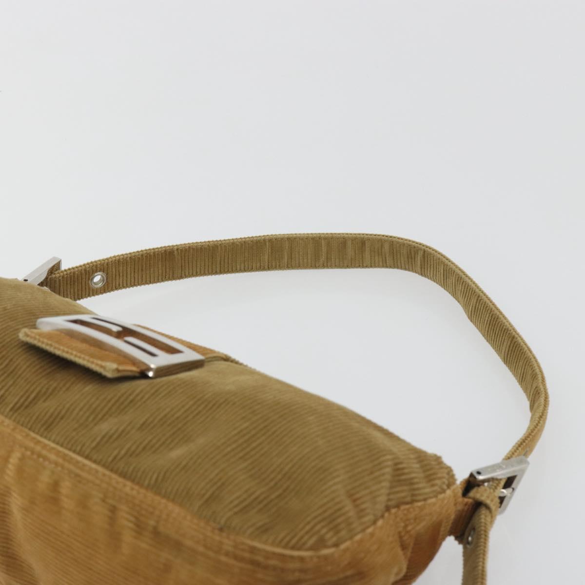 FENDI Mamma Baguette Shoulder Bag Corduroy Brown Silver Auth yk20667V