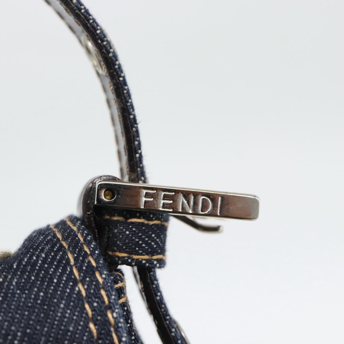 FENDI Flower Embroidery Mamma Baguette Shoulder Bag Denim Navy Auth yk20668SM