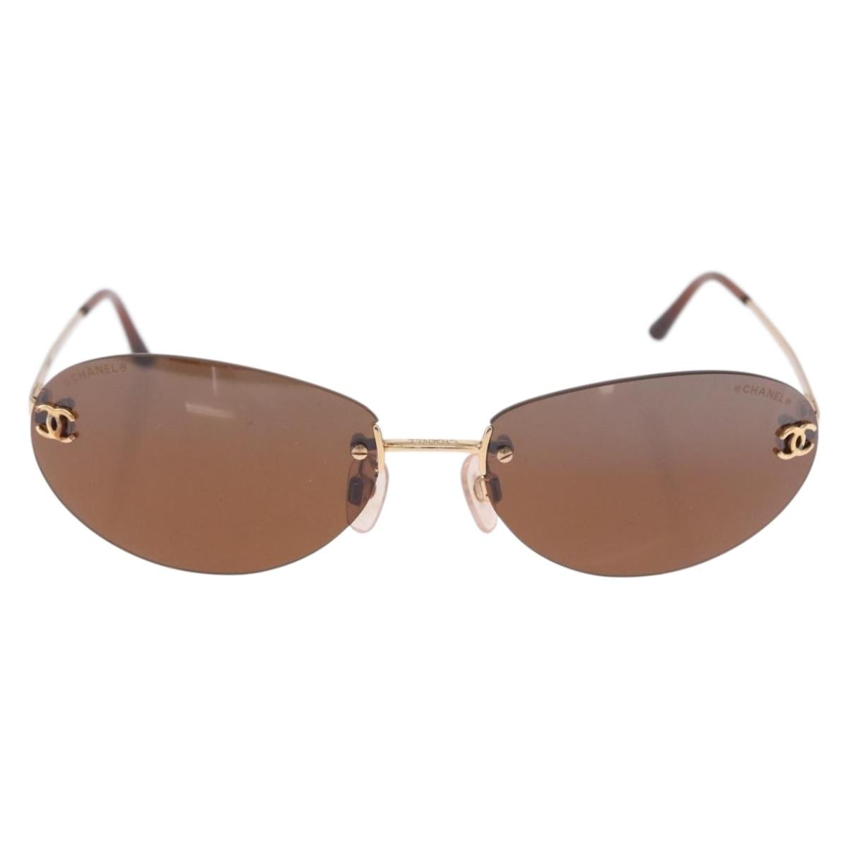 CHANEL Sunglasses Metal Brown Gold Tone CC Auth yk20670M