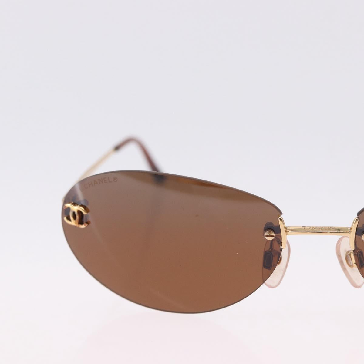 CHANEL Sunglasses Metal Brown Gold Tone CC Auth yk20670M