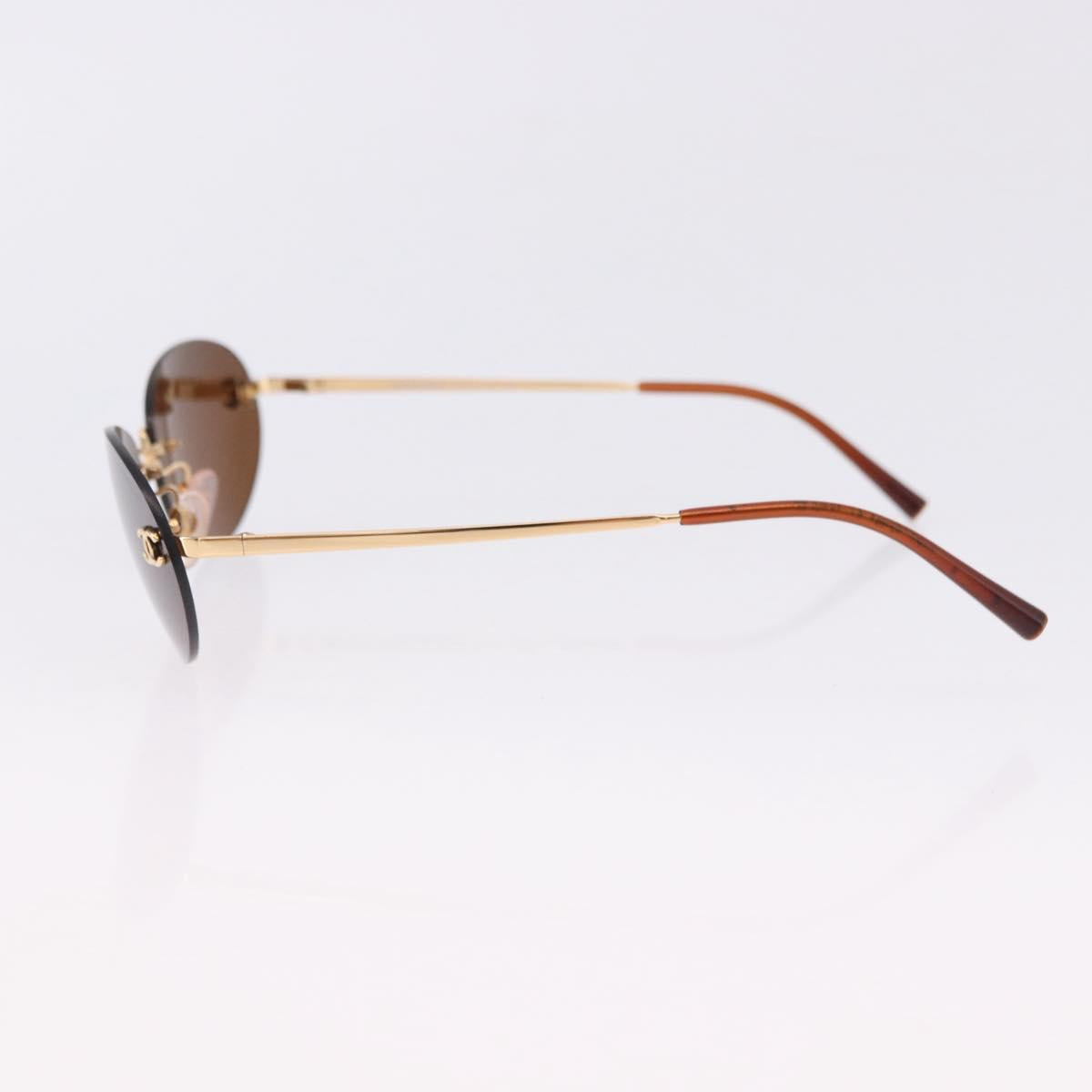 CHANEL Sunglasses Metal Brown Gold Tone CC Auth yk20670M