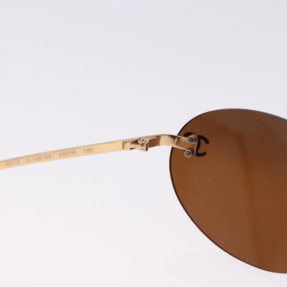 CHANEL Sunglasses Metal Brown Gold Tone CC Auth yk20670M