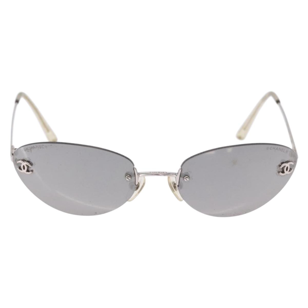CHANEL Sunglasses Metal Silver CC Auth yk20671