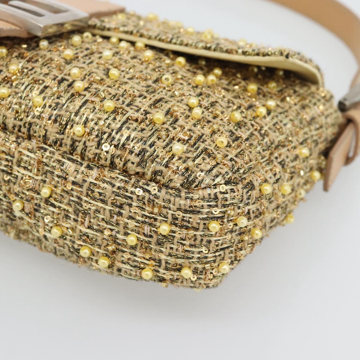 FENDI Tweed Beads Mamma Baguette Shoulder Bag Gold Silver 8BR000 Auth yk20672SAM
