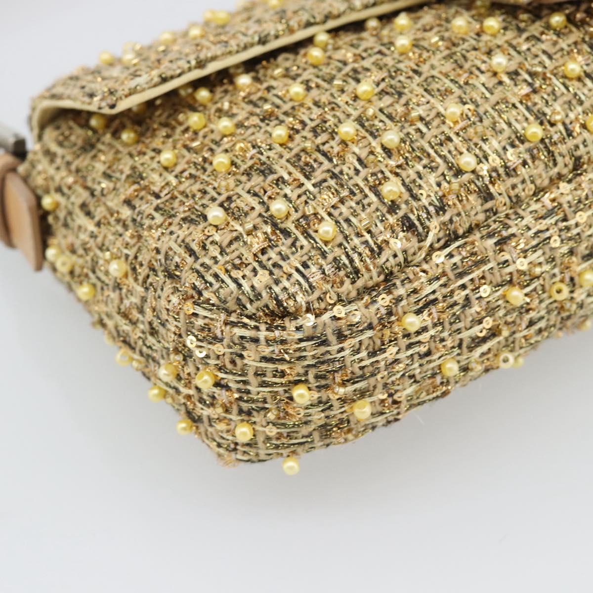 FENDI Tweed Beads Mamma Baguette Shoulder Bag Gold Silver 8BR000 Auth yk20672SAM